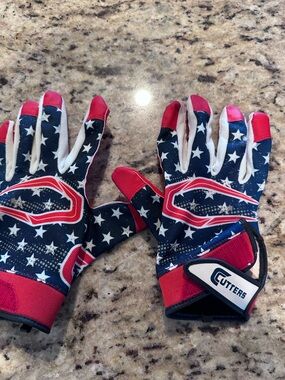 Cutters Patriotic Star Print Football Gloves - Red, White & Blue